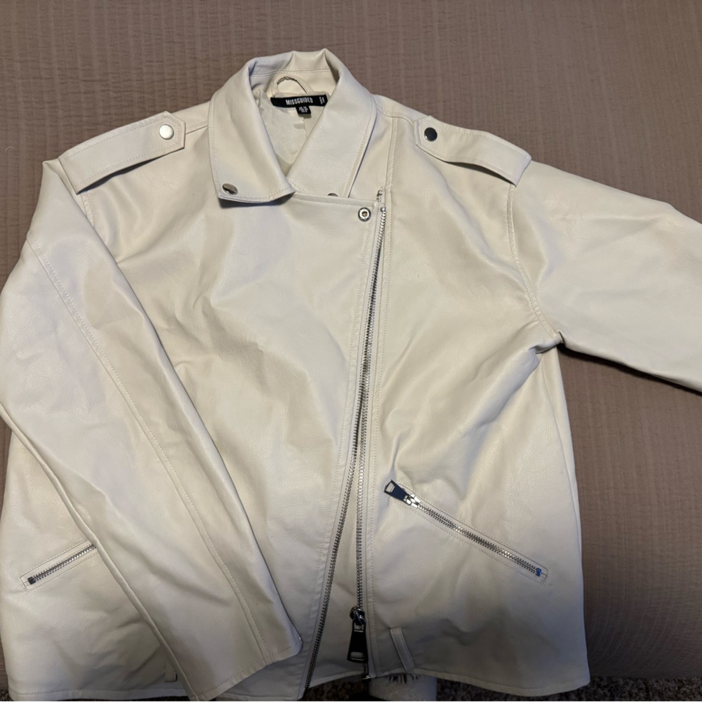 Missguided Off-White Leather Jacket